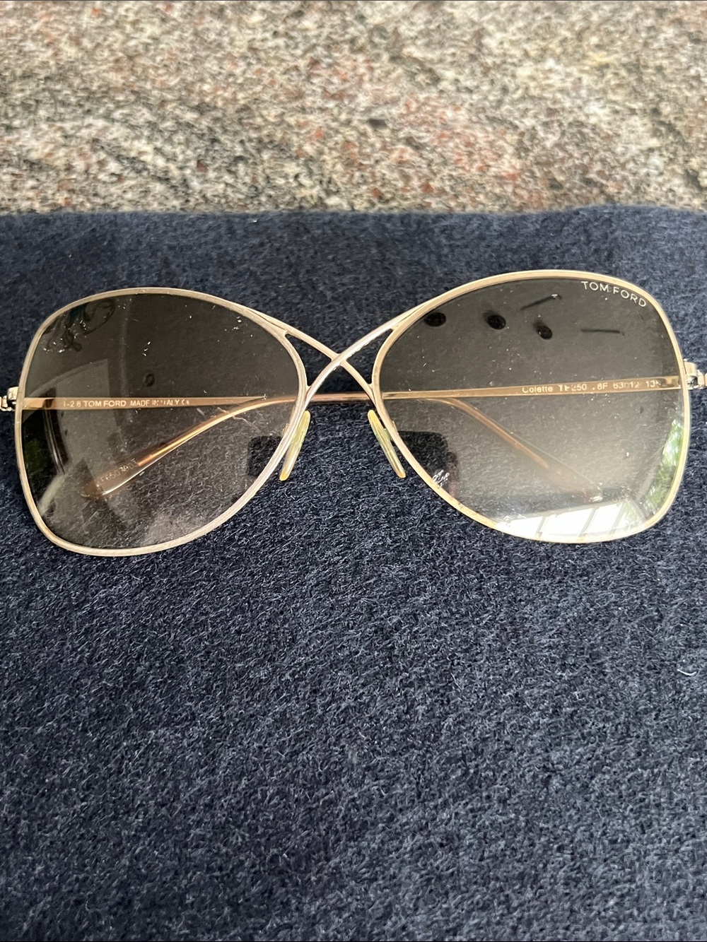 Tom Ford Collette Gold Frame Sunglasses with Gray Lenses and Double Bridge